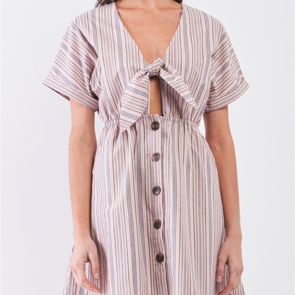 Striped Tie Front Mini Dress - Picture 4 of 4